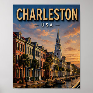 Affiche Charleston Historic Waterfront et Rainbow Row