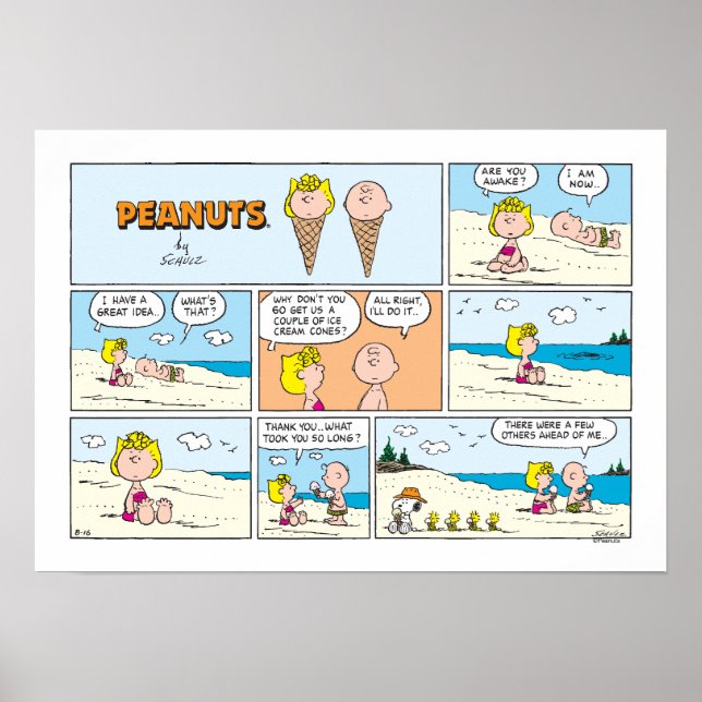 Affiche Charlie Brown & Glace Sally À La Plage (Devant)