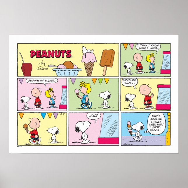 Affiche Charlie Brown, Snoopy & Sally | Crème glacée (Devant)