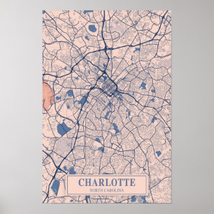 Affiche Charlotte Caroline du Nord Carte de voyage de la v