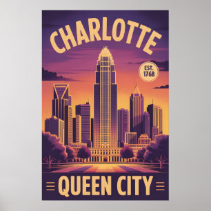Affiche Charlotte Caroline du Nord vintage Cité Reine Rétr