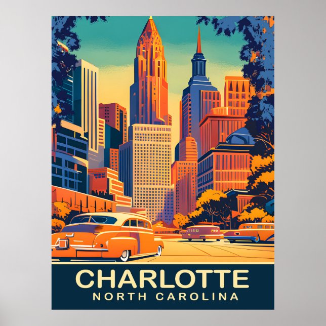 Affiche Charlotte, Centre-ville, Caroline du Nord, Voyage (Devant)