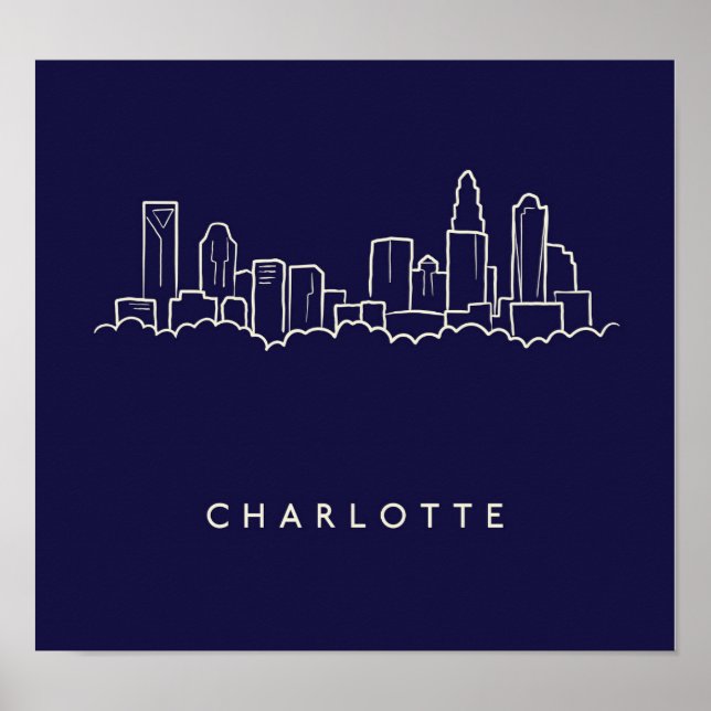 Affiche Charlotte, North Carolina City Skyline (Devant)