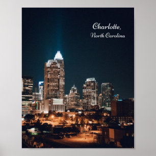 Affiche Charlotte North Carolina City Skyline Nuit