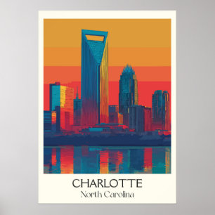 Affiche Charlotte North Carolina Vintage Skyline City Art
