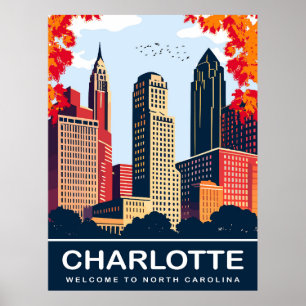 Affiche Charlotte, Ville en Automne, Caroline du Nord, Voy