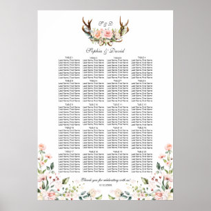 Affiche Charm Rose Blush Floral Antlers Diagramme de siège