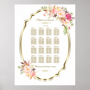 Affiche Charm Rose Blush Floral Gold Frame Diagramme de si