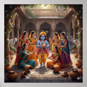 Affiche Charmant Bala Krishna radieux avec des Gopis