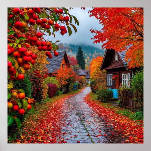 Affiche Charmant chemin de village en automne (Devant)