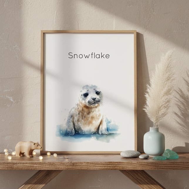 Affiche Charmant chiot de phoque à l'aquarelle, personnali (Créateur téléchargé)