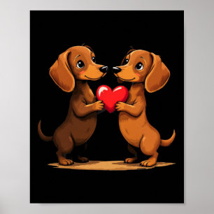 Affiche Charmant chiot teckel cœur pour la Saint-Valentin