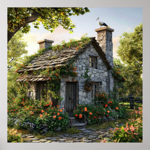 Affiche Charmant cottage en pierre entouré d'un jardin lux