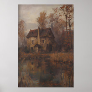 Affiche Charmant Cottage Vintage Automnal Bois Cottagecore