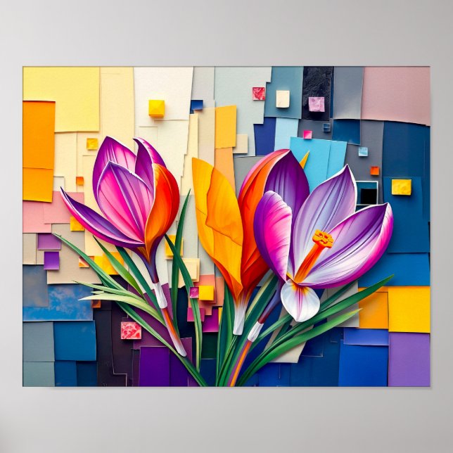 Affiche Charmant Crocus dans un style abstrait moderne (Devant)