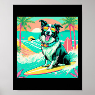 Affiche Charmant graphique de Border Collie surfant sur le