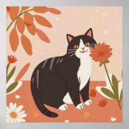 Affiche Charmant Kitty doux aux fleurs