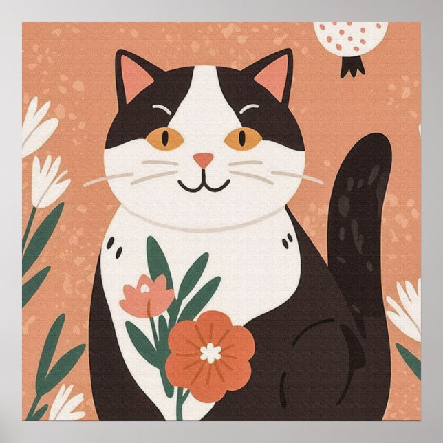 Affiche Charmant Kitty doux aux fleurs (Devant)