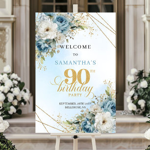 Affiche Charmant Rustique bleu poussiéreux or 90ème annive
