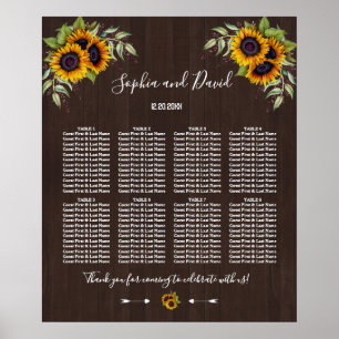 Affiche Charmant Sunflowers Mariage de bois carte de siège