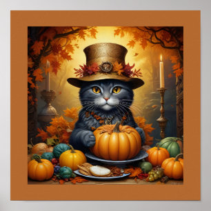 Affiche Charmant Thanksgiving Chat en déguisement