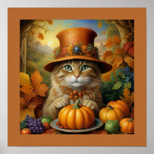 Affiche Charmant Thanksgiving Chat en déguisement
