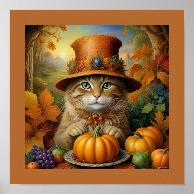 Affiche Charmant Thanksgiving Chat en déguisement (Devant)