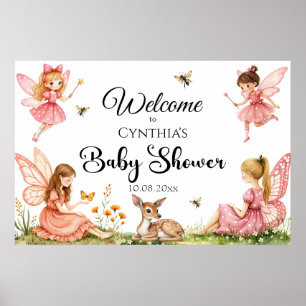 Affiche Charmante fées Bois Baby shower aux cerfs Bienvenu