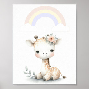 Affiche Charmante Girafe Avec Pastel Arc En Ciel