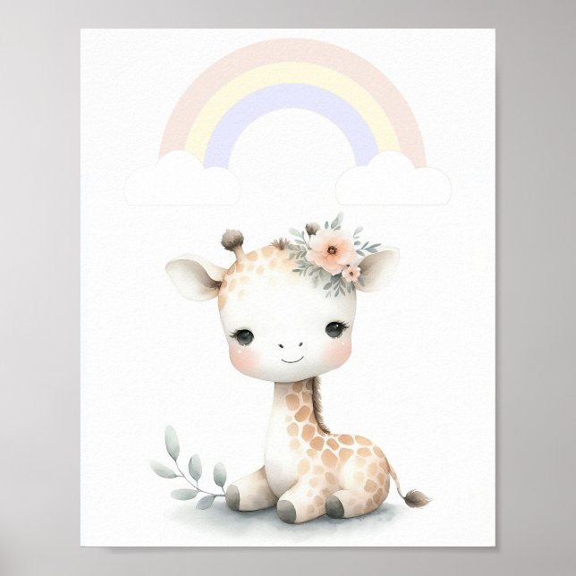 Affiche Charmante Girafe Avec Pastel Arc En Ciel (Devant)