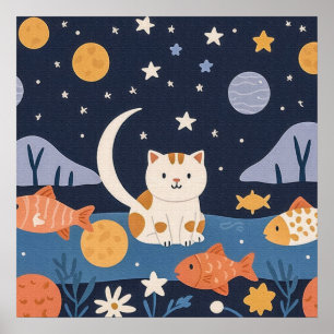 Affiche Charmante petite chaton entre les étoiles et le po