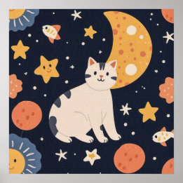 Affiche Charmante petite chaton entre les étoiles et le po