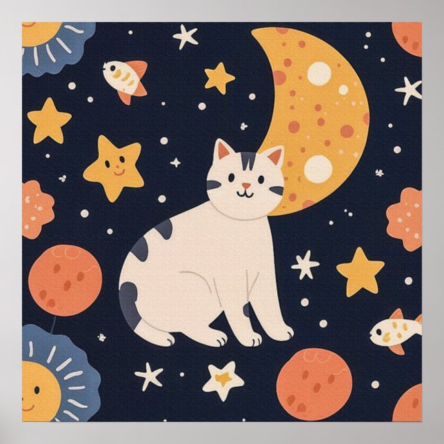 Affiche Charmante petite chaton entre les étoiles et le po (Devant)