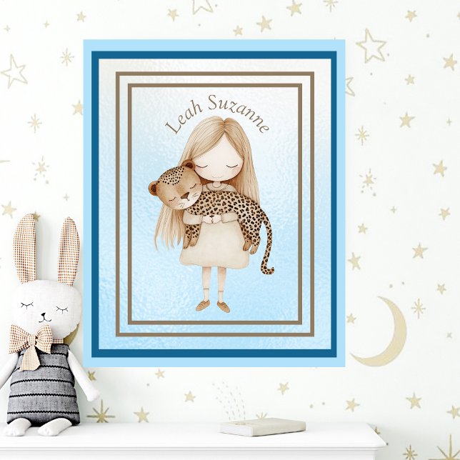 Affiche Charmante Petite Fille Avec Bébé Leopard Mur Art (Créateur téléchargé)