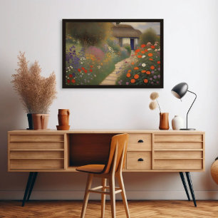 Affiche Charmante Vintage Cottage Paysage Peinture à l'hui