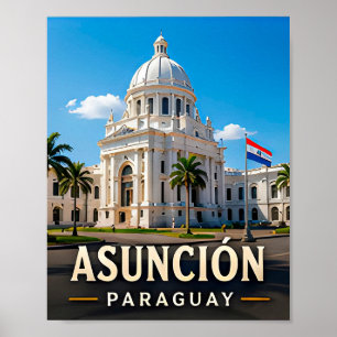 Affiche Charme au bord de la rivière d'Asunción et patrimo