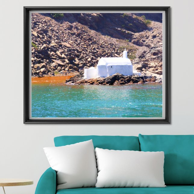 Affiche Charme côtier : petite chapelle isolée de Santorin (Créateur téléchargé)