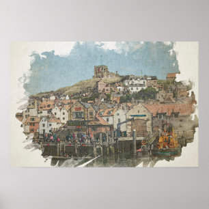 Affiche Charme de Whitby : l'église Sainte-Marie et le por