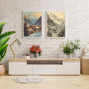 Affiche Charme du village alpin – Voyage dans les Alpes su