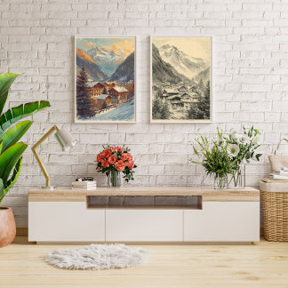 Affiche Charme du village alpin – Voyage dans les Alpes su