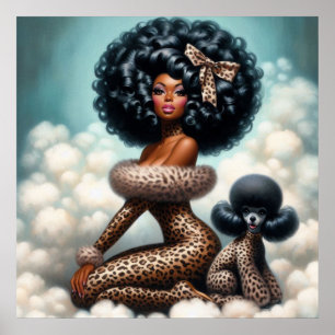 Affiche Charme Fantaisiste Vintage : Afro Pin-Up Léopard