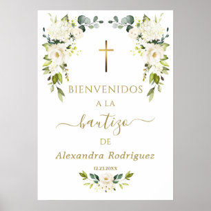 Affiche Charme Fleurs Blanches Bienvenue Signe Baptême Esp