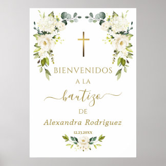 Affiche Charme Fleurs Blanches Bienvenue Signe Baptême Esp