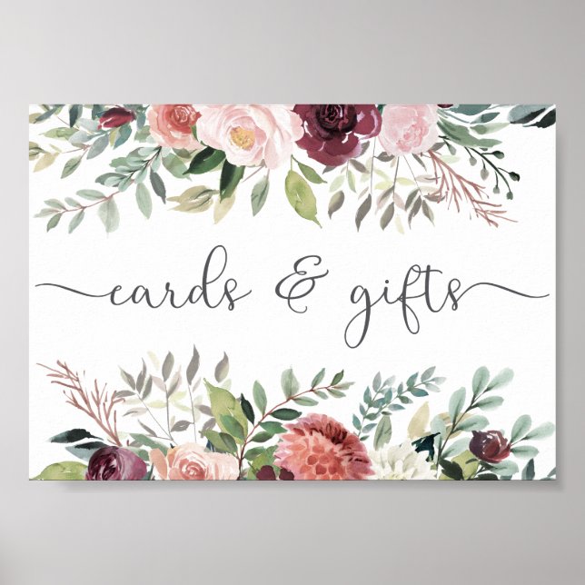 Affiche Charme rustique Bourgogne Blush rose Mariage Flora (Devant)