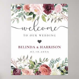 Affiche Charme rustique Bourgogne Blush rose Mariage Flora