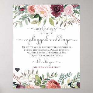 Affiche Charme rustique Bourgogne Blush rose Mariage Flora