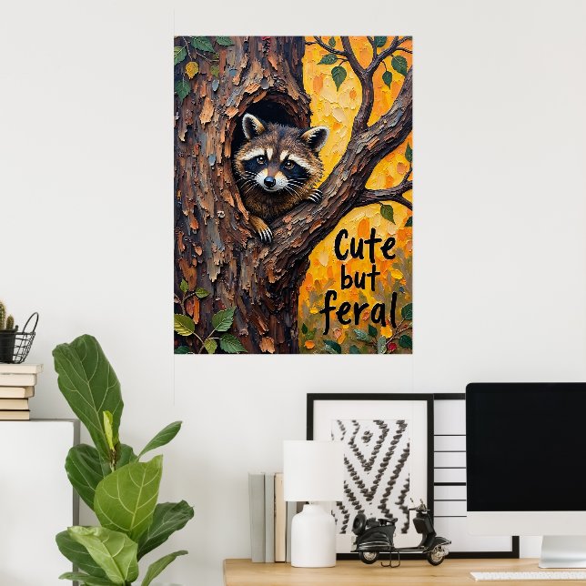 Affiche Charme rustique : Raccoon dans le désert (Bureau à domicile)
