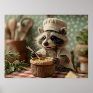 Affiche Charming and Cute Raccoon Chef Stirring a Bowl
