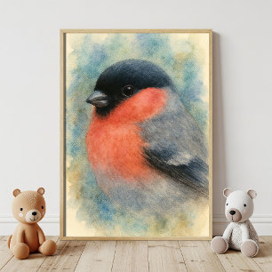 Affiche Charming Aquarelle Bullfinch Oiseau Art