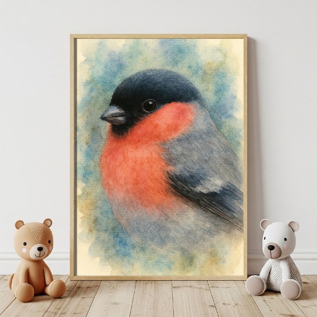 Affiche Charming Aquarelle Bullfinch Oiseau Art (Créateur téléchargé)
